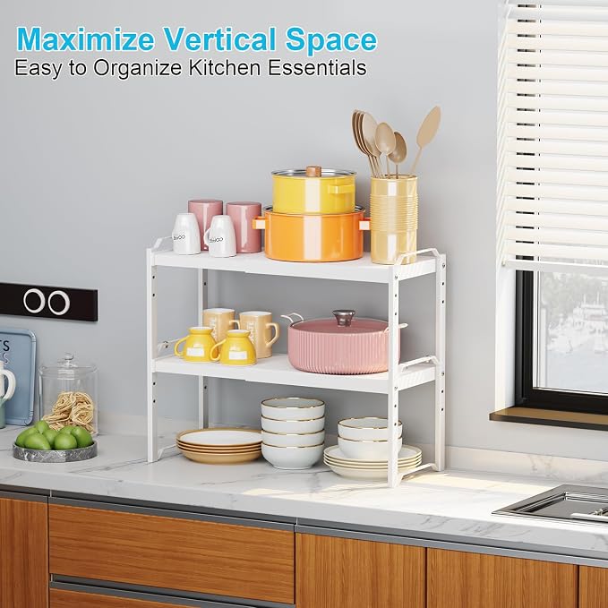 X-cosrack 2 Pack Expandable Kitchen Cabinet Shelf Organizer, Stackable - Image 8