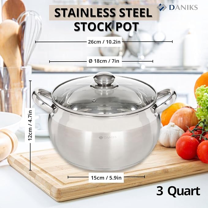 Daniks Classic 3 Quart Stainless Steel Stock Pot - Image 3