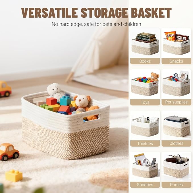 5 Pack Woven Storage Baskets for Shelves, Decorative Basket Organizer Storage - Image 4