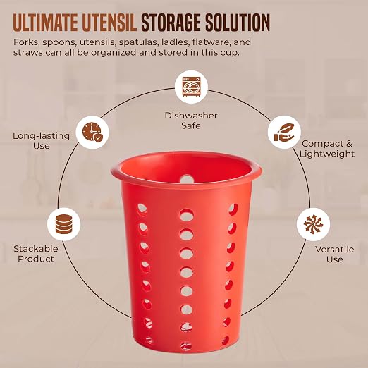 OCS Parts Perforated Utensil Drying Cups | Red | Plastic Flatware Holder - Image 5