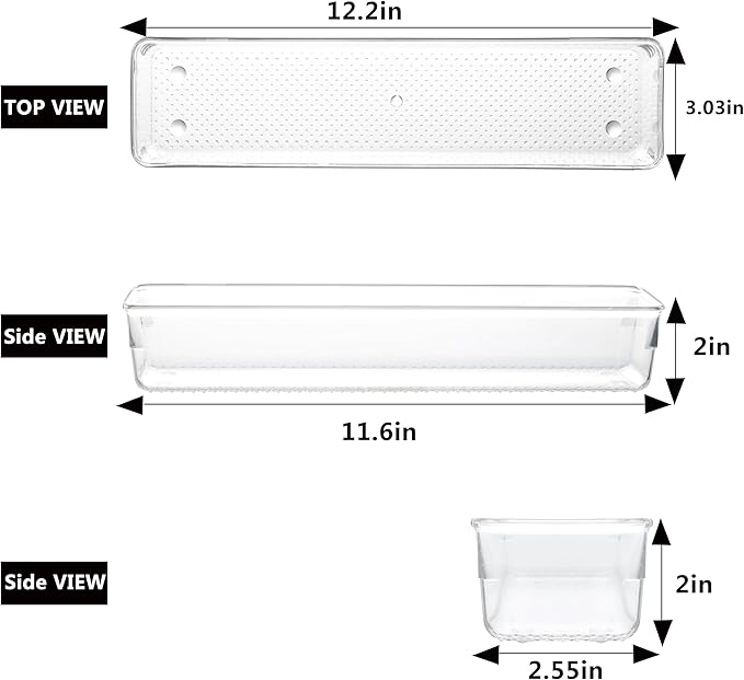 6 Set Clear Plastic Junk Drawer Organizer Vanity Curlery Utensil Makeups - Image 4