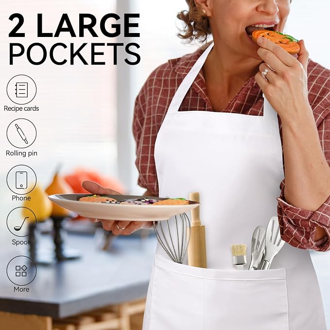 2 Packs White Apron, Adjustable Cooking Aprons, Waterdrop Resistant Kitchen - Image 5
