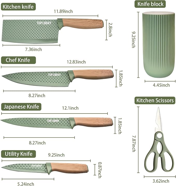 Kitchen Knife Set, Retrosohoo 6-Pieces Green Sharp Knife Set - Image 8