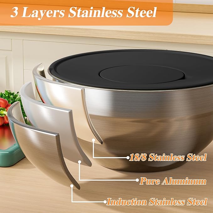 Mixing Bowls with Lids Set, Kitchen Food Storage Organizers Nesting Mixing Bowl - Image 6