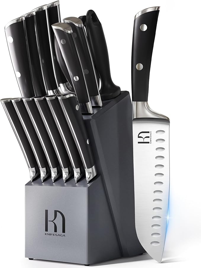 KnifeSaga Premium Knife Set 15 Pcs Quality Kitchen Knife Set by PushBoundariesforSharpness
