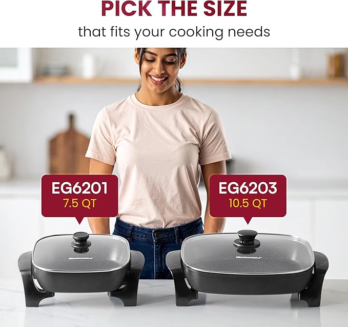 Elite Gourmet EG6201 Extra Deep 12"x12"x3.2" Scratch Resistant Dishwasher Safe - Image 9