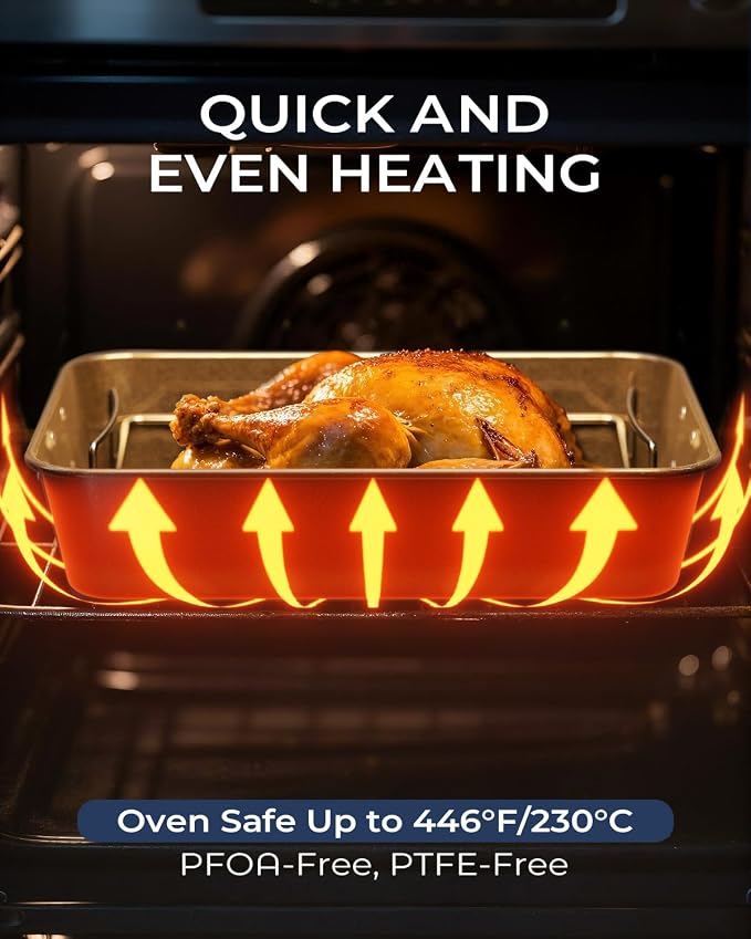 Turkey Roasting Pan with Rack Non stick Carbon Steel Roaster 16x11 Inch - Image 6