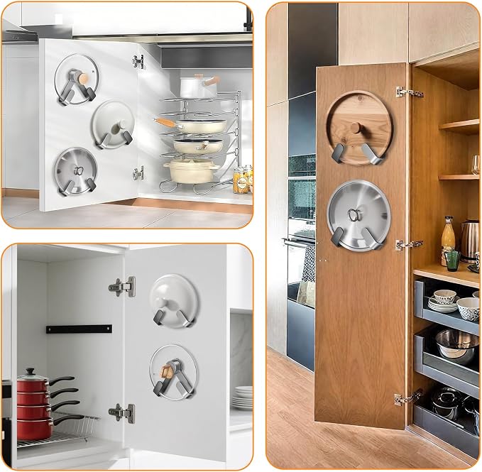 2 PCS Adjustable Pot Lid Holder, No Drill Adhesive Mount, Pot Lid Organizer - Image 5
