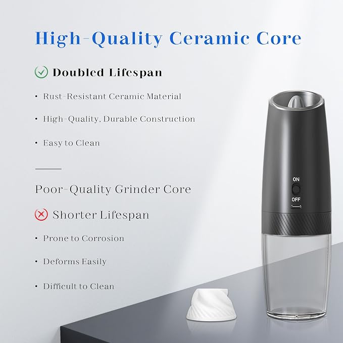 UNNEES Rechargeable Electric Salt and Pepper Grinder Set, Gravity Activated - Image 4