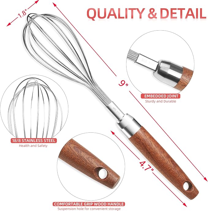 Stainless Steel Wire Whisk for Cooking- Wooden Handle Kitchen Multi Function - Image 2