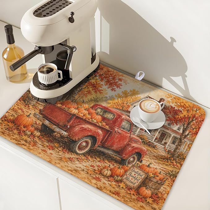 Fall Pumpkin Dish Drying Mat for Kitchen Counter Thanksgiving Autumn Harvest - Image 7