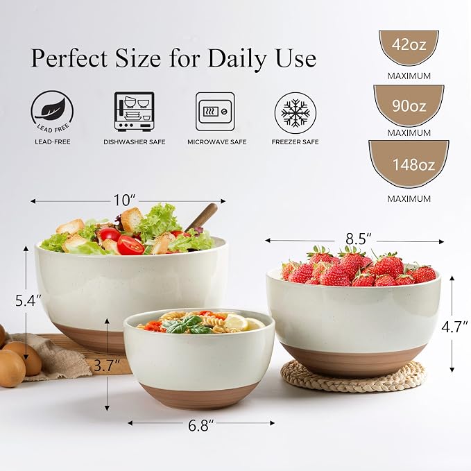 AmorArc Ceramic Mixing Bowls|Nesting Bowls Set of 3 - Image 2