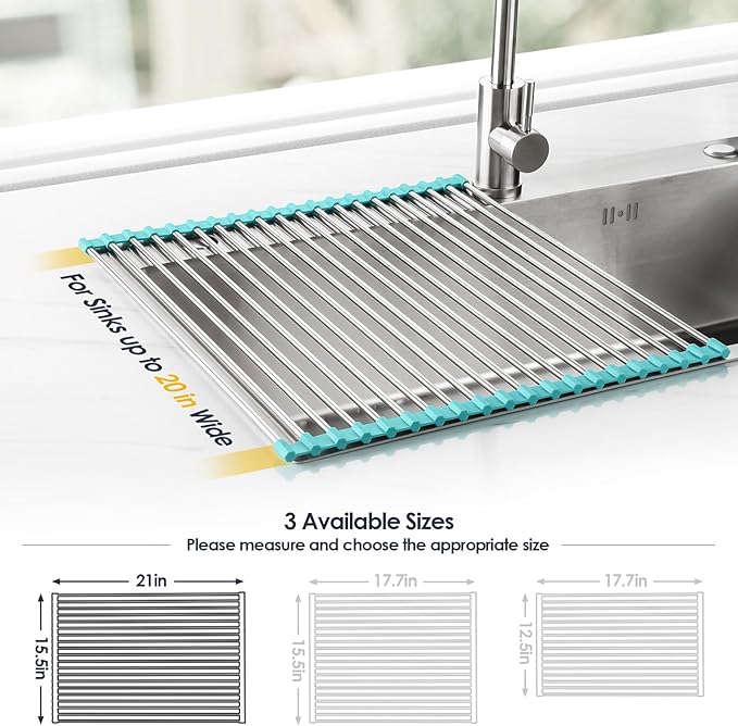 Tomorotec 21" x 15.5" Roll Up Dish Drying Rack Over Sink Drying Rack Sink Cover - Image 4
