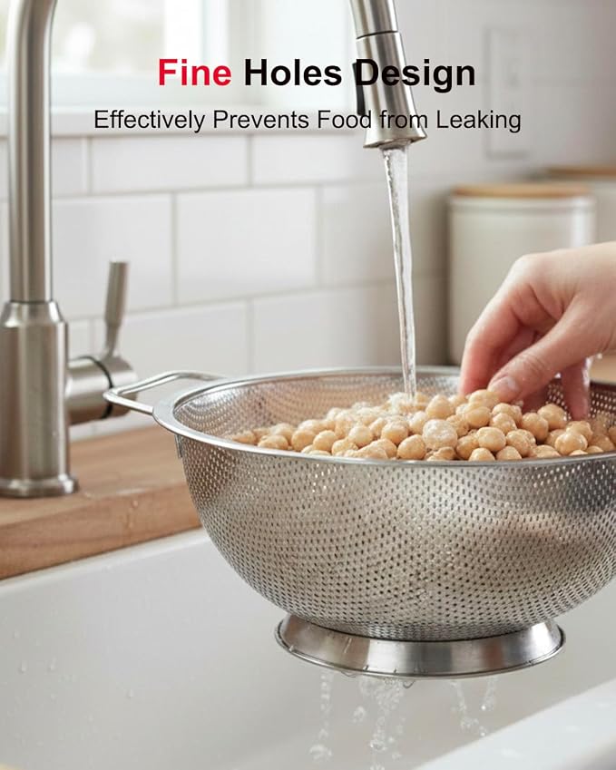 5.5-Quart Kitchen Colander, Stainless Steel Pasta Strainer - Image 3