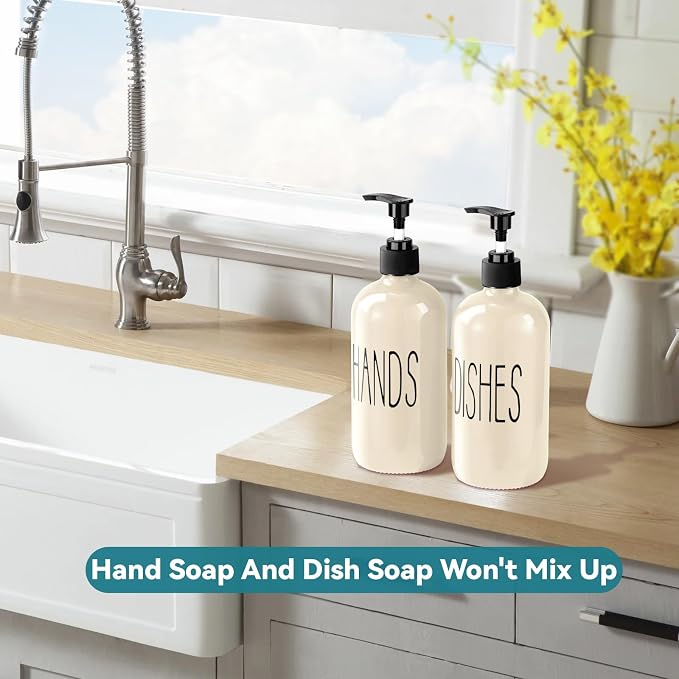 COHOSEGE Glass Soap Dispenser Set 2 Pack, 16 Oz Dish Soap Dispenser - Image 2