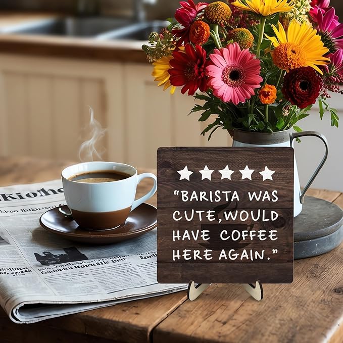 Coffee Bar Sign Plaque Decor, Coffee Bar Accessories, Rustic Wooden Tabletop - Image 7