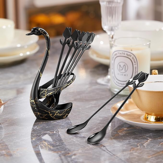 Black Small Coffee Spoon Holder Set, Swan Base - Image 6