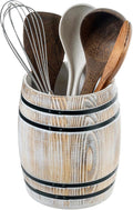 MyGift Wine Barrel Design Kitchen Utensil Holder Crock, Vintage White Washed by MyGiftHome