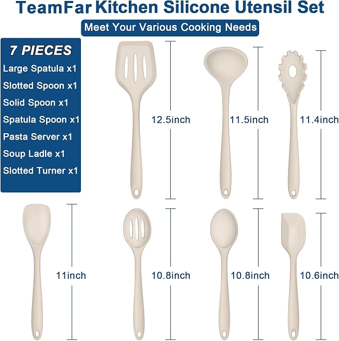 TeamFar Silicone Cooking Utensils, Kitchen Tools Spatula Turner Ladle Spoon - Image 2