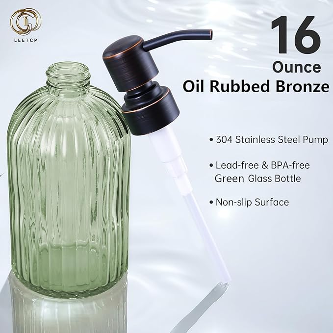 16Oz Green Glass Soap Dispenser - Image 5