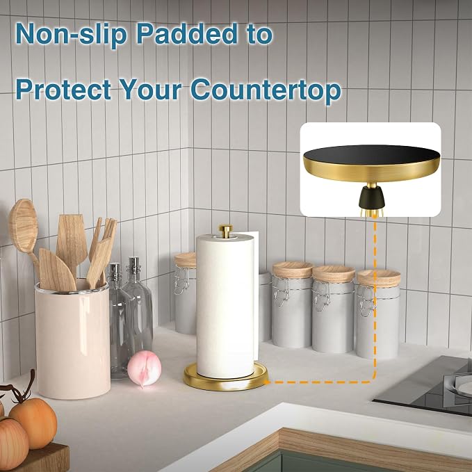 Paper Towel Holder Countertop, Stainless Steel, Weighted Base, Paper Towel Roll - Image 4