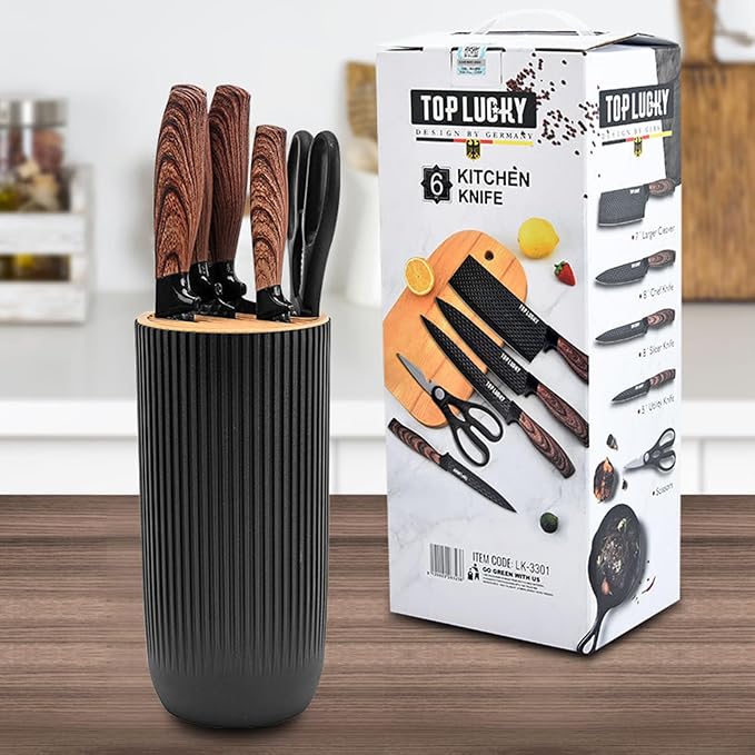Kitchen Knife Set, Retrosohoo 6-Pieces Khaki Sharp Knife Block Set - Image 6