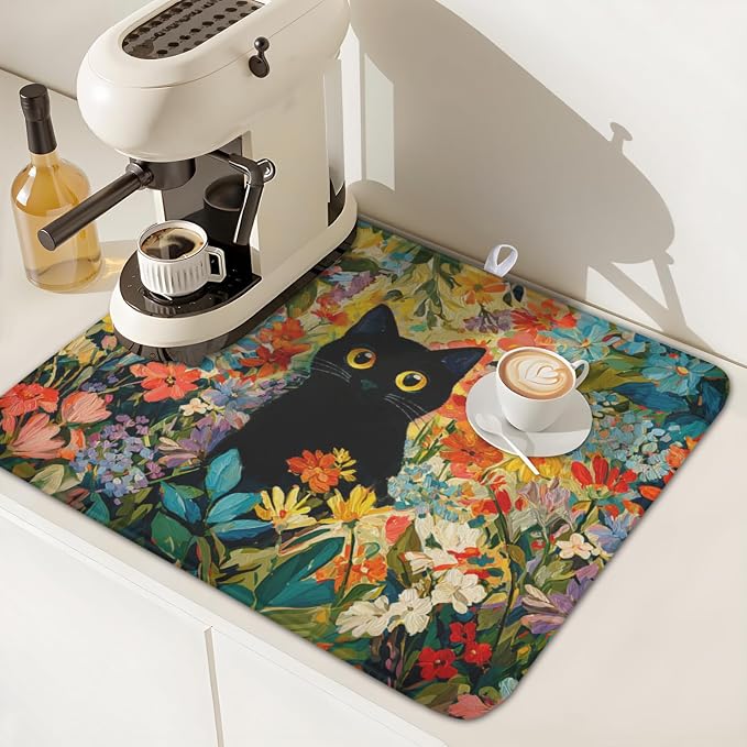 Spring Summer Floral Cat Dish Drying Mat - Image 7