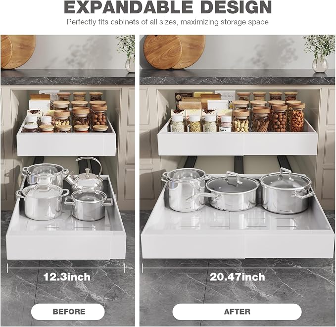 Seinloes 2 Pack Pull Out Cabinet Organizer 22" Deep, Full Extension 3 Slide - Image 3