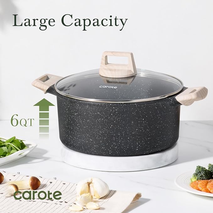 CAROTE Nonstick Stock Pot with Lid Soup Pot, 6 Quart Casserole with Lid - Image 5