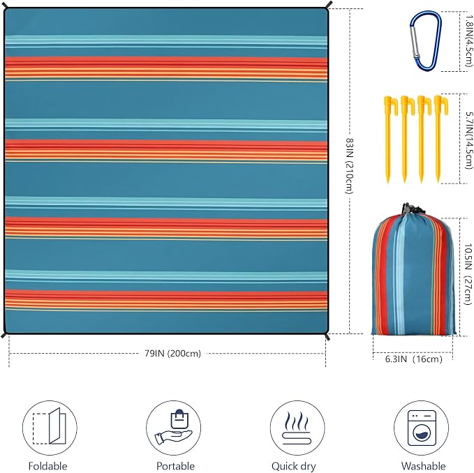 WIWIGO Beach Blanket Waterproof Sandproof Beach Mat 79" X 83"/10'x9'for 2-8 - Image 2