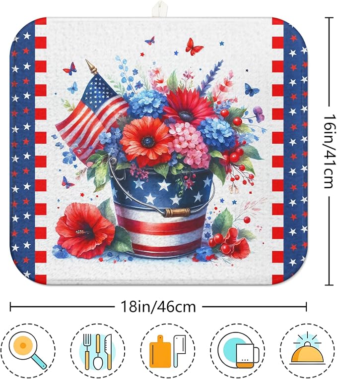 4th of July Dish Drying Mat for Kitchen Counter Independence Day 16''x18'' - Image 7