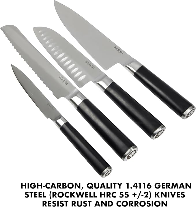 Babish 5-Piece Magnetic Forged Kitchen Knife Block Set – 1.4116 German Steel - Image 6
