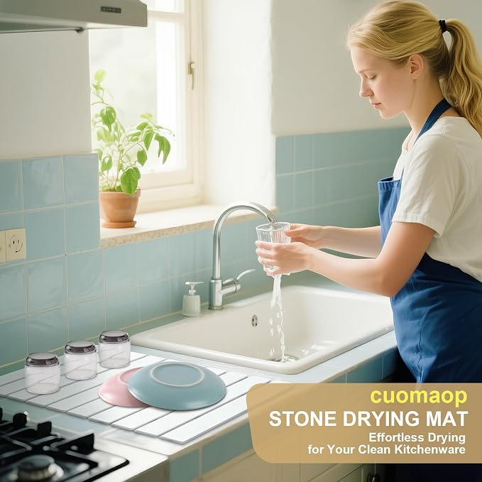 cuomaop Stone Dish Drying Mat for Kitchen Counter, 23x15.3 Inch Large - Image 7