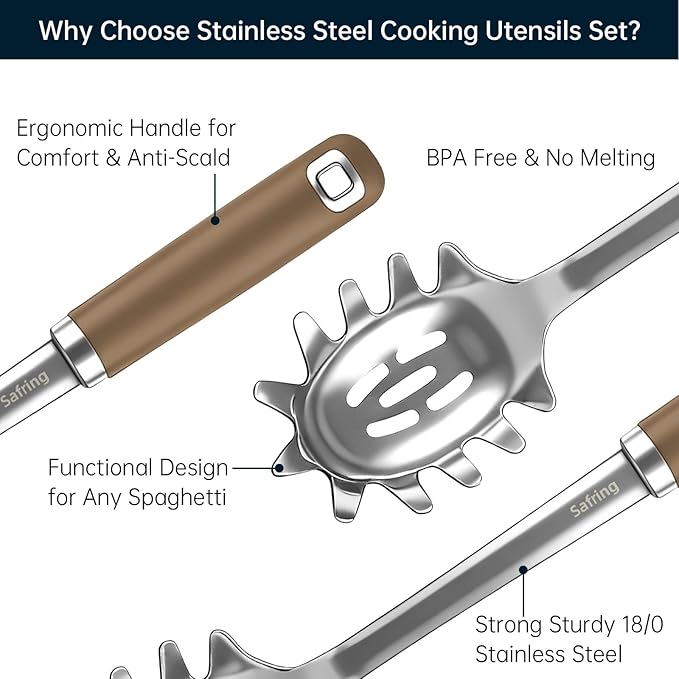 Safring Stainless Steel Soup Ladle and Spaghetti Spoon Set, Heat Resistant - Image 3