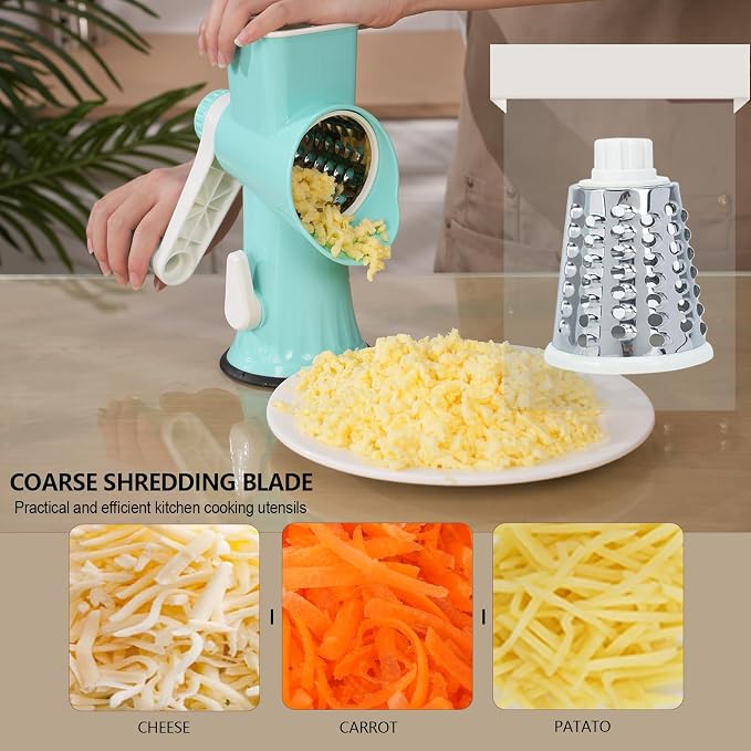 Rotary Cheese Grater with Handle-Versatile Cheese Grater Non-Slip Suction Base - Image 2