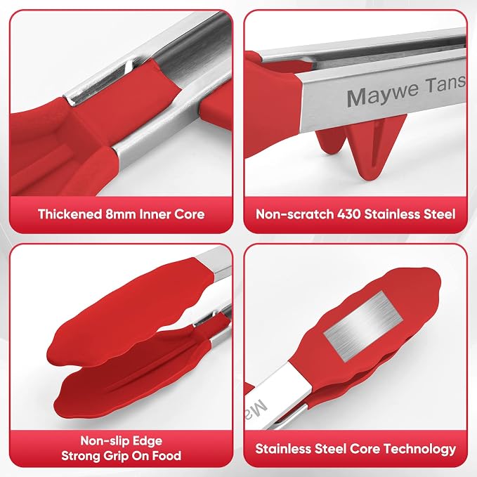 5-Pack Silicone Tongs for Cooking, Maywe Tanso 4PCS 13-Inch Kitchen Tongs - Image 7