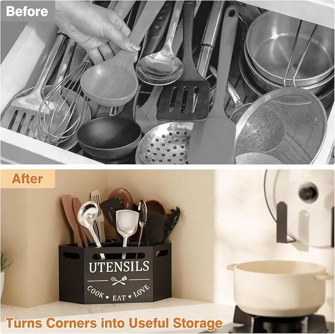 Kitchen Utensils Holder with 5 Compartments, Corner Utensil Caddy - Image 5