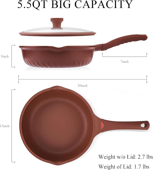 Vinchef Nonstick Toxin-Free Ceramic Cookware Deep Frying Pan Saute Pan - Image 5