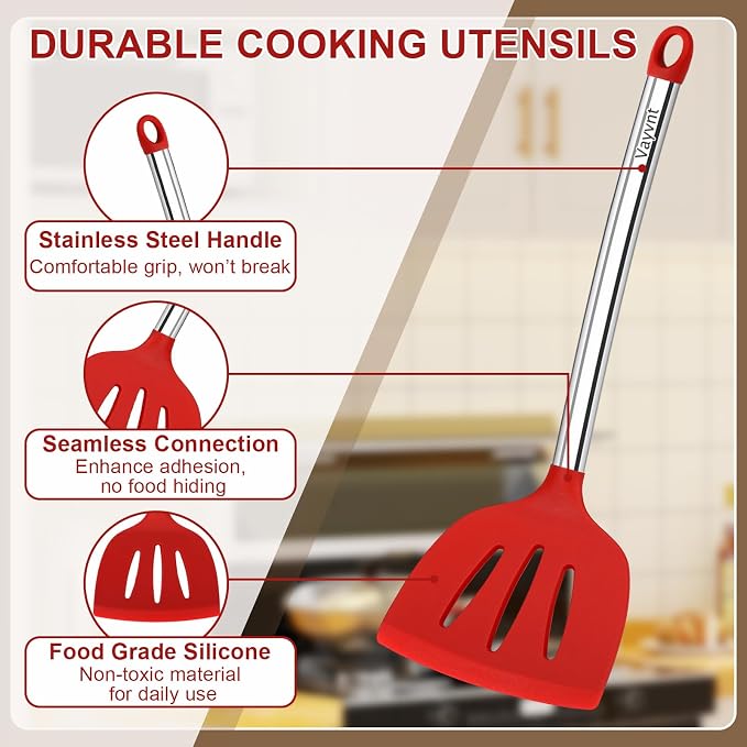 8 PCS Silicone Kitchen Utensils, Vayvnt Large Cooking Utensils Set - Image 3