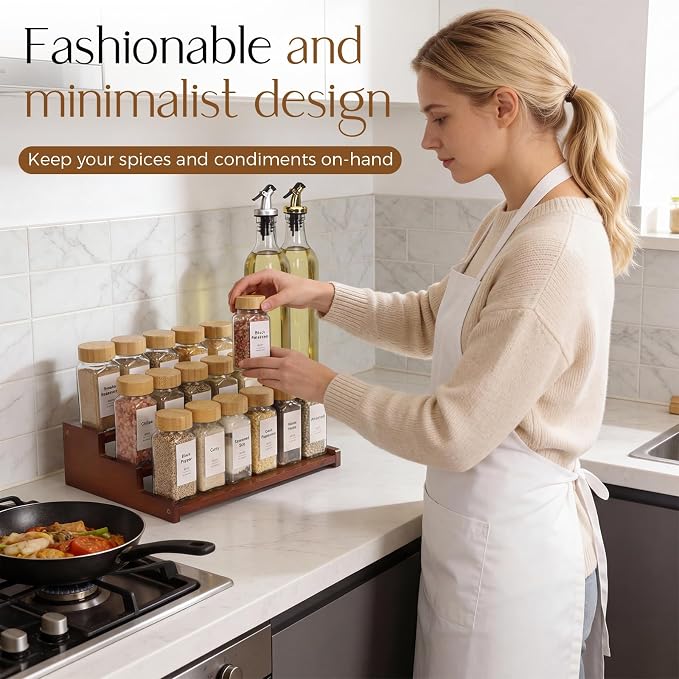 Spice Rack Organizer for Cabinet, Bamboo 12in Tiered Spice Rack，Used for - Image 3