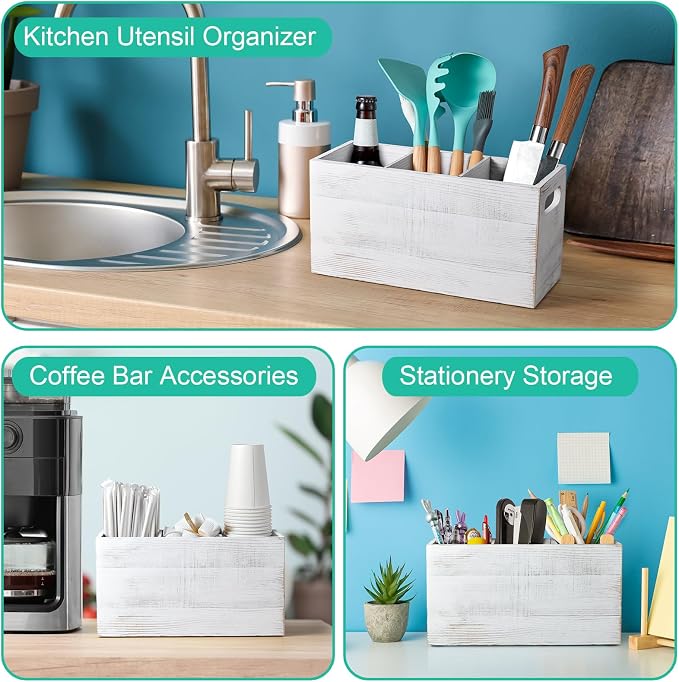 ALELION Rustic White Utensil Holder - Image 6