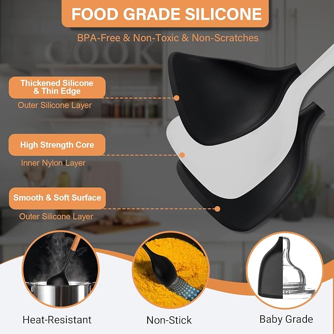 Large Silicone Kitchen Utensils Set, Heat Resistant and BPA Free Silicone - Image 5