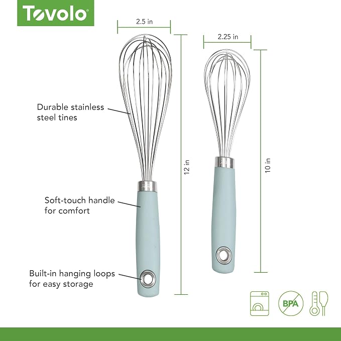Tovolo Wire Whisk Set of 2 for Baking Cooking Mixing Whisking, 10” & 12” Inch - Image 5