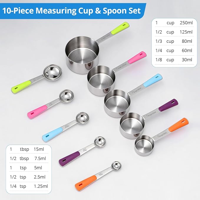 Bopei Measuring Cups and Spoons Set Stainless Steel 10 Piece - Image 2