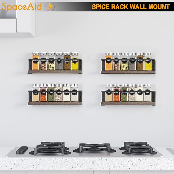 SpaceAid Spice Rack with 24 Spice Jars, 386 Spice Labels, Chalk Marker and - Image 3