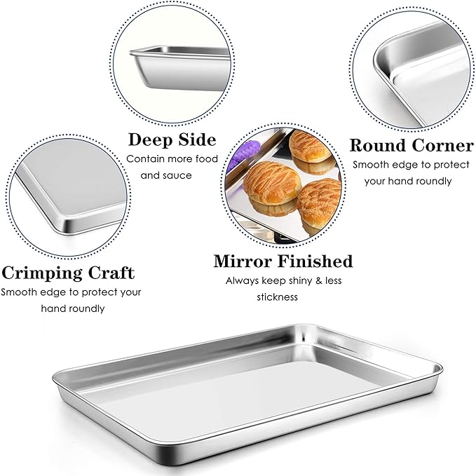 P&P CHEF 12.5 Inch Baking Cookie Sheet, Oven Pan Tray Stainless Steel Sheet Pan - Image 3