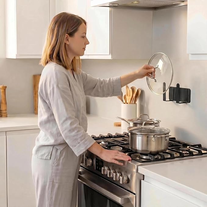 Pot Lid Rack, Wall Mounted 304 Stainless Steel Multi-Functional Storage Holder - Image 5