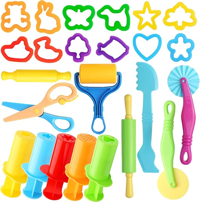 iShyan Dough Tools for Kids, 24 Pieces Dough Play Tools Set by iShyan