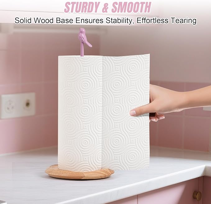 Wooden Paper Towel Holder countertop, Stylish Bird Shaped, Solid Wood Base&Iron - Image 5