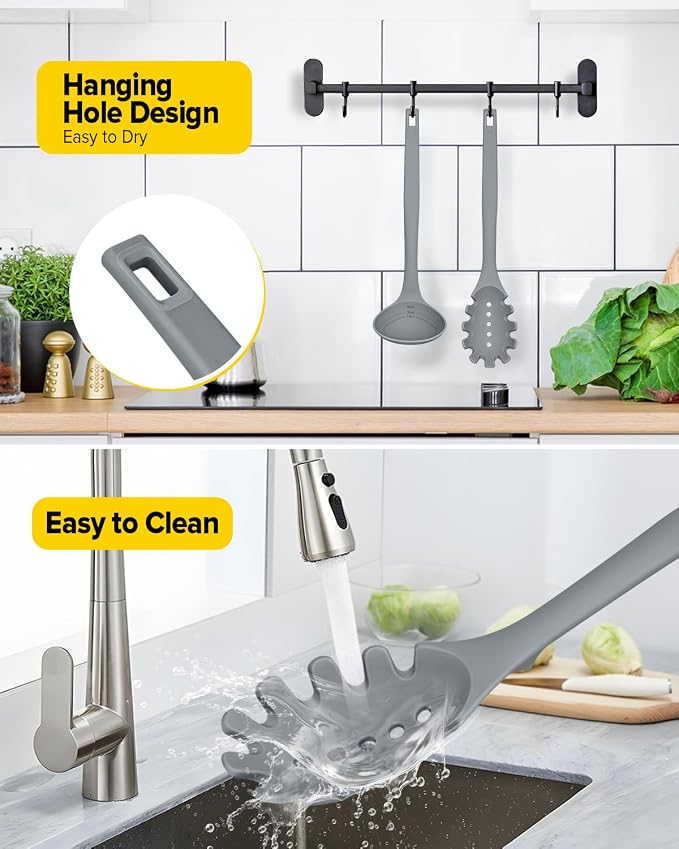 Silicone Pasta Fork and Soup Ladle Set, Heat Resistant Non Stick Kitchen - Image 6